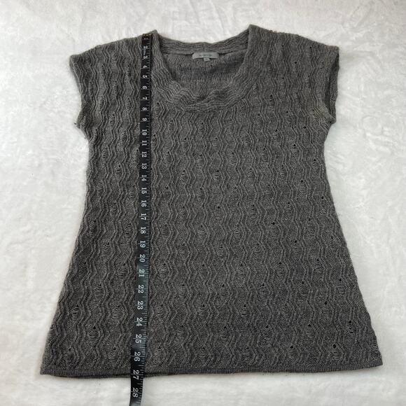 Classiques Entier Short Sleeve Pointelle Knit Sweater Size M Scoop Neck Neutral - Picture 8 of 8